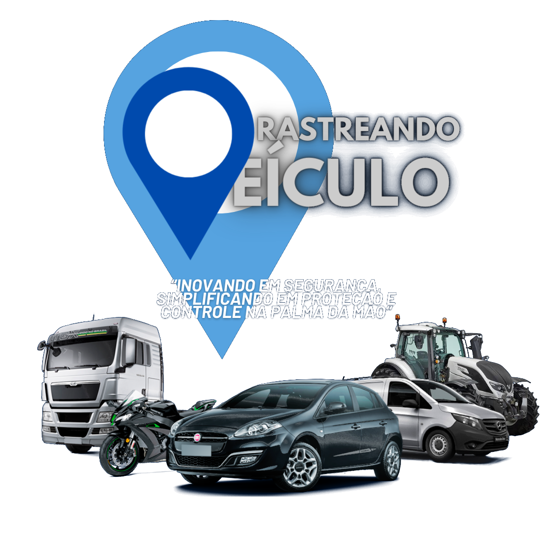 Identidade visual da Rastreando Veículo com diferentes tipos de veículos